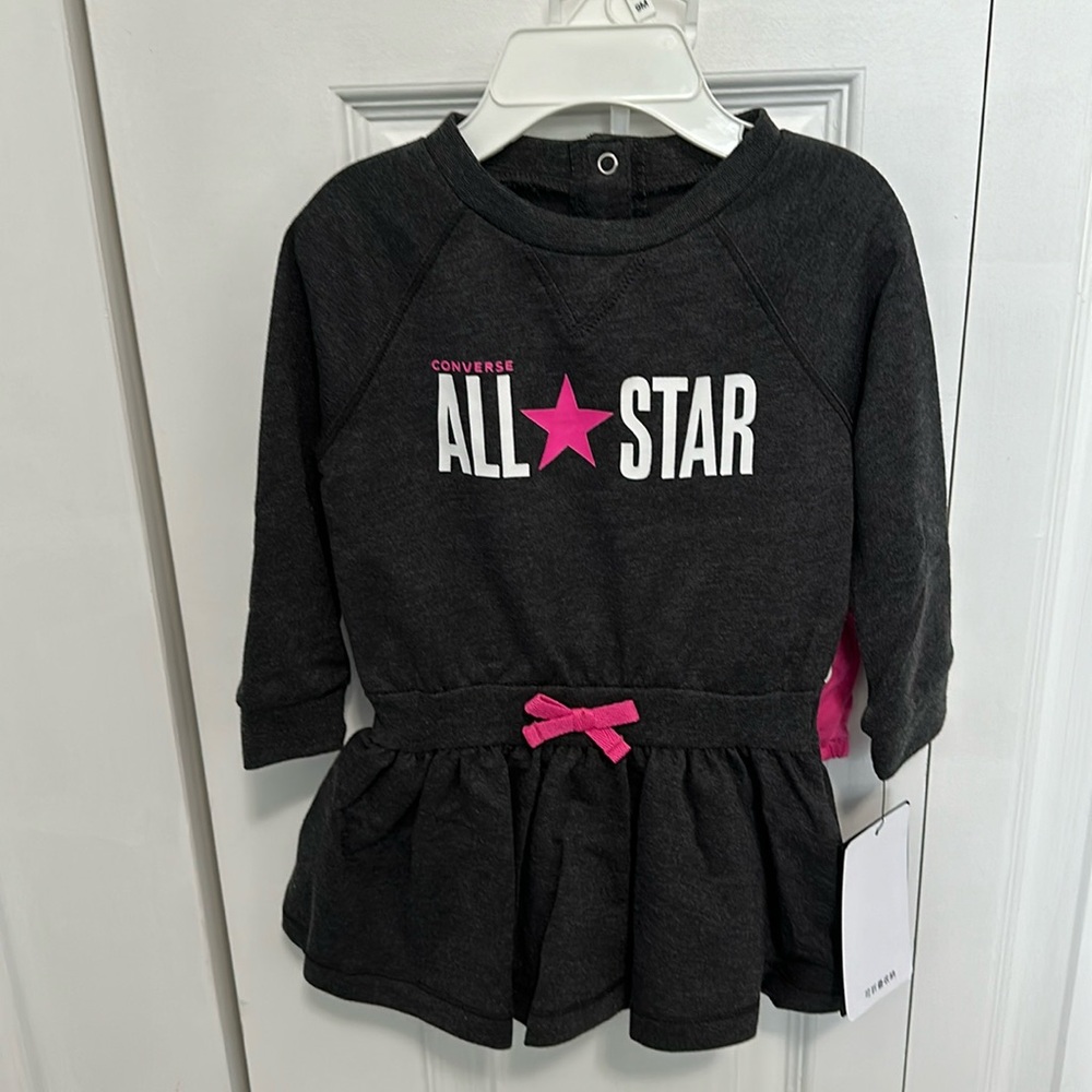 NWT CONVERSE ALL STAR TWO PIECE SET. DARK GREY/ PINK SIZE 9 Months